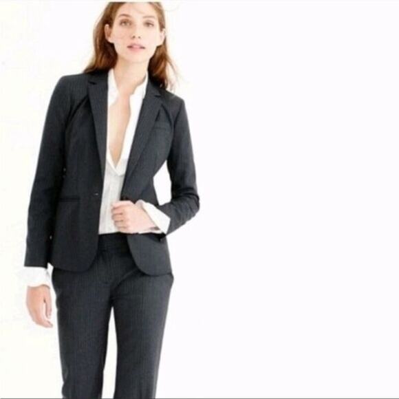 J.Crew 1035 Super 20's Gray Pinstripe Office Work Academia Wool Blazer Size 6 - Picture 1 of 11